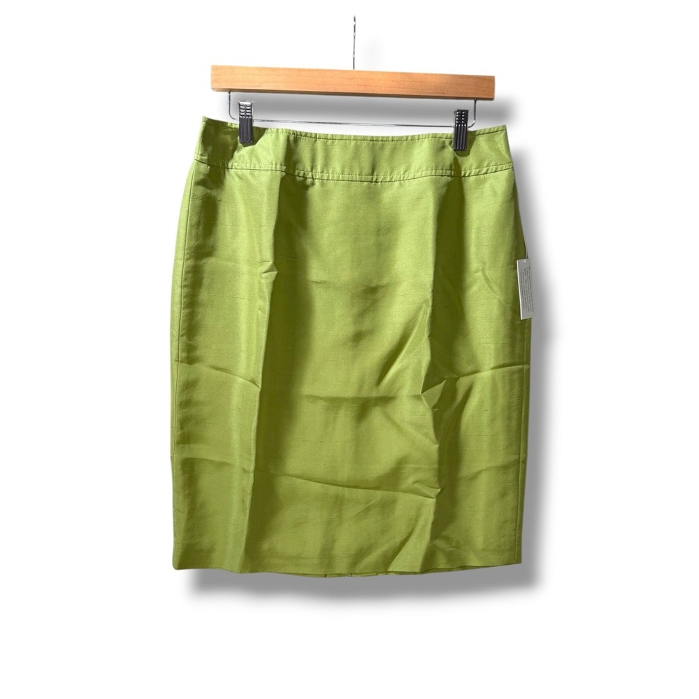 VTG Judith Hart Womens 10P Green 100% Silk Pencil Skirt Knee Length Textured NWT